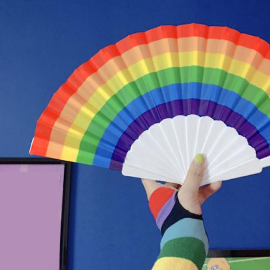 Rainbow Folding Fan Bright Color Lightweight Compact Size Colorful Hand Folding Fan Party Decoration