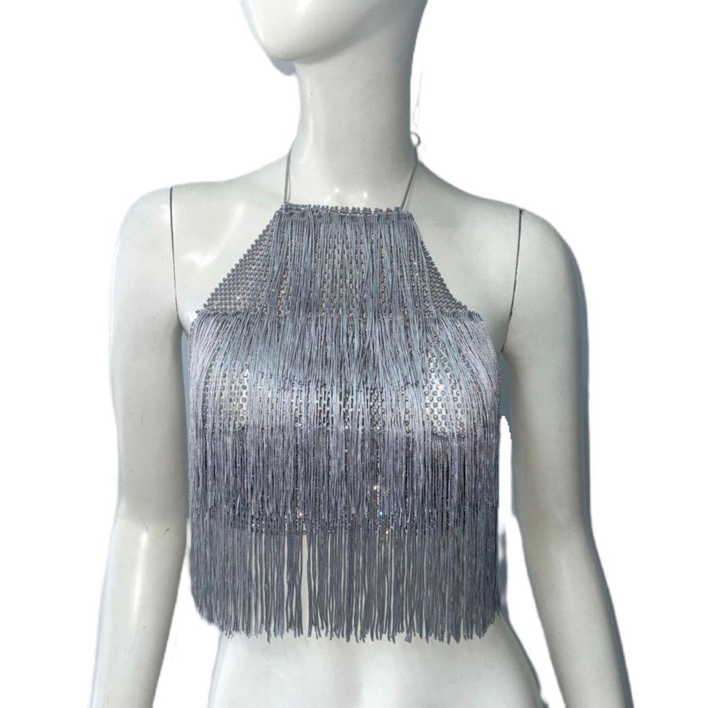 Sexy Womens Mesh Tank Top With Tassels And Glitter For Summer 2025 Beauty Enthusiasts