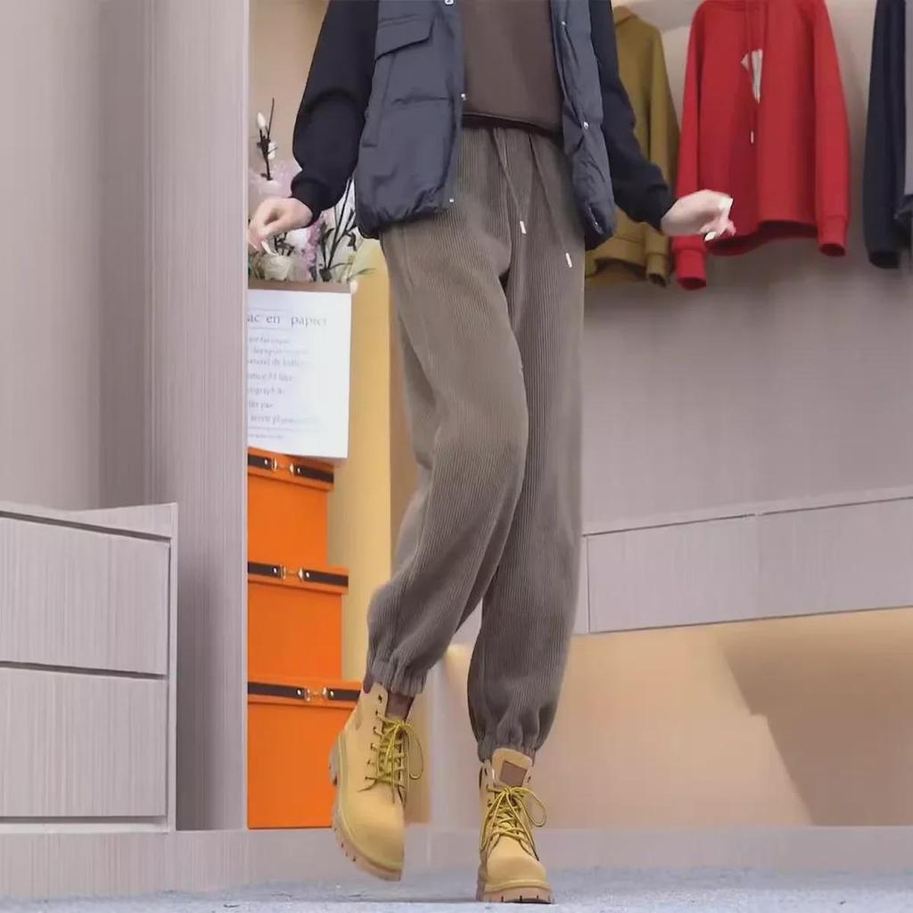 Calças Harem Femininas de Inverno Espessas de Veludo Cotele com Veludo de Algodão Europeu