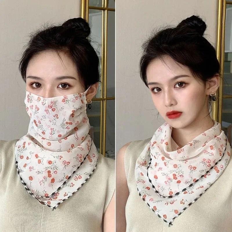 5pcs New Windproof Veil Ice Silk Breathable Face Protection Triangle Silk Scarf Sun Protection UV Loop Neck Scarf Thin Outdoor