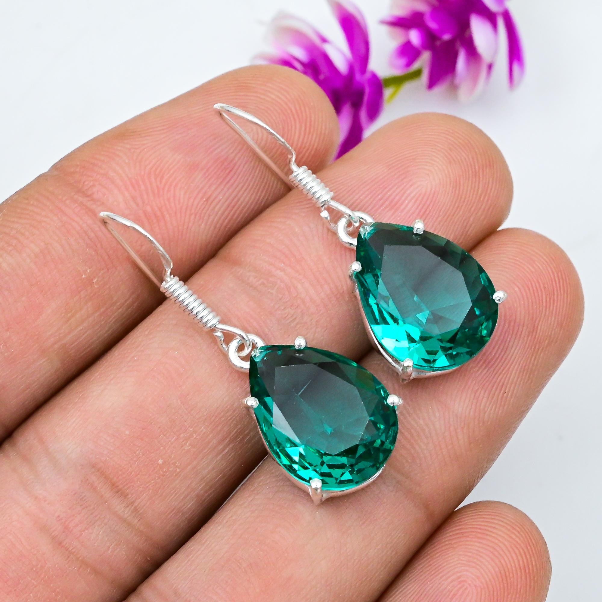 

Серьги с драгоценными камнями индиголит, серьги из цельного серебра 925 пробы, старинные украшения ручной работы, подарок на День матери 1.53 Inches зелёный