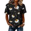 Women’s Vintage Floral Print Short Sleeve Cotton Linen Henley Button Front Shirt Casual Loose Fit Blouse Top for Summer