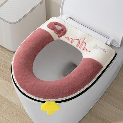 Autumn & Winter Plush Insulated Toilet Seat Cushion - Built-in Handle & Adhesive Buckle, Fade-Resistant for Home Bathroom