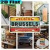 2D Flat Brussels Retro License Plate Frame, Waterproof Aluminum Car Tag Cover, 5.9x11.8in Vintage Urban Decor