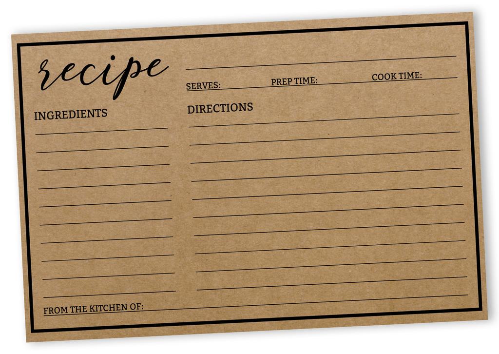 Inkdotpot Karta Przepisu 6x4 cala Jednostronne Karty z Projektami Przepisów Klasyczne Kraftowe Karty Przepisów Ślub-Wieczór Panieński-Baby Shower- Zestaw