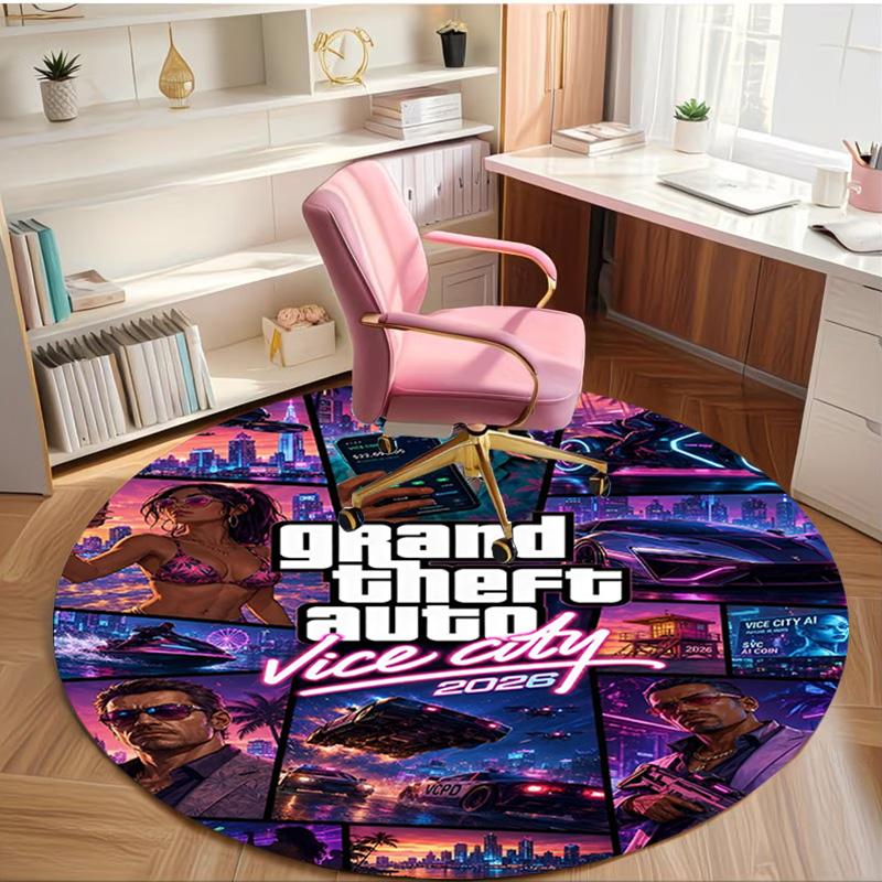 Grand Theft Auto VI Print Round Rug, Washable Floor Carpet, For Entryway Dorm Laundry Room Office Study, Home Decor Birthday Christmas Gift