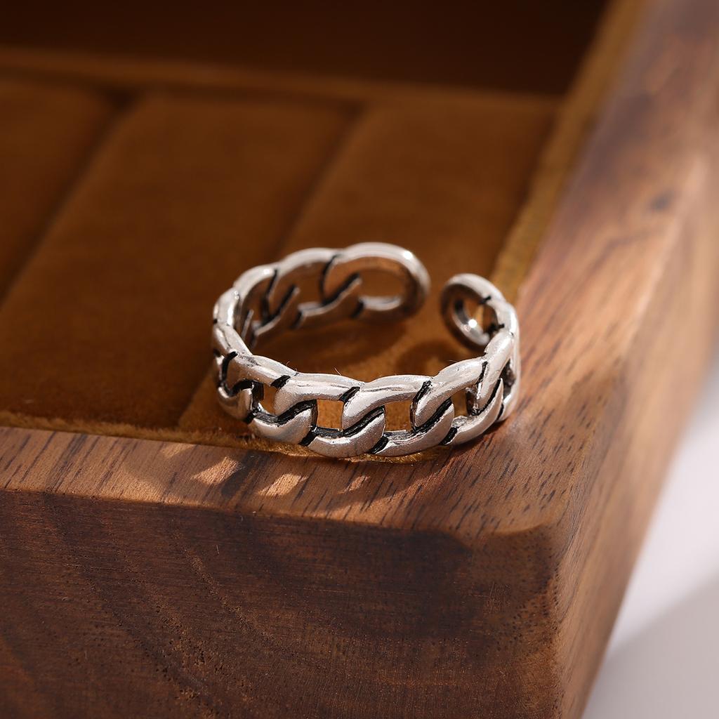 New Personality Chain Retro Simple Personality 925 Sterling Silver Jewelry Braided Exquisite Opening Rings    R086