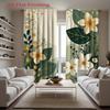 2pcs Floral Green Leaves Light Beige Curtains - 2D Flat Printing   Rod Pocket Design   Semi-Transparent Polyester Fabric   Machine
