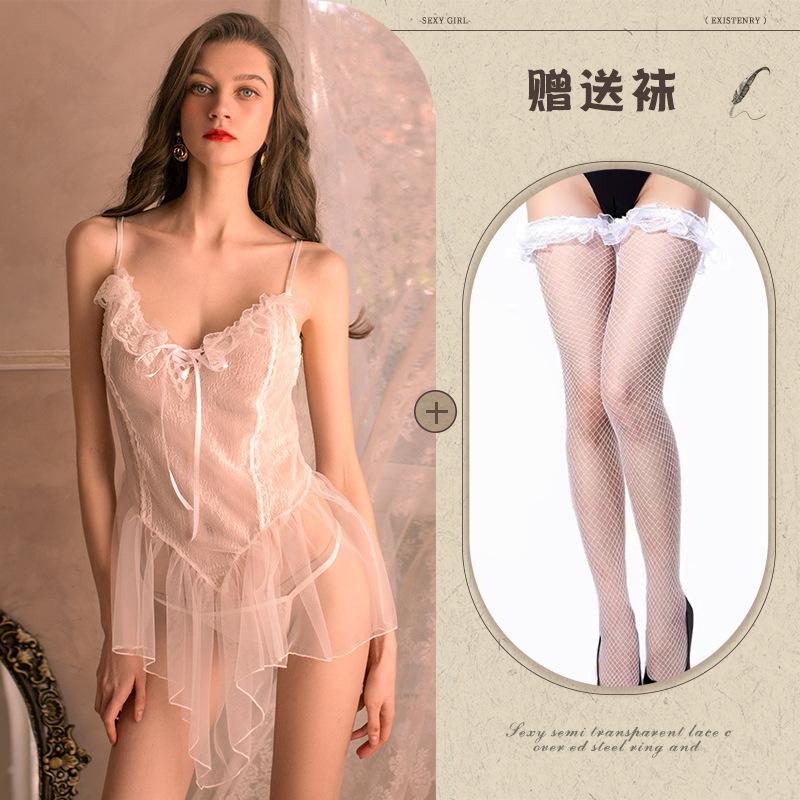 Large Size Sexy Lingerie Suspender Lace Pajamas Women's Perspective Mesh Seduction Passion Hot Suit