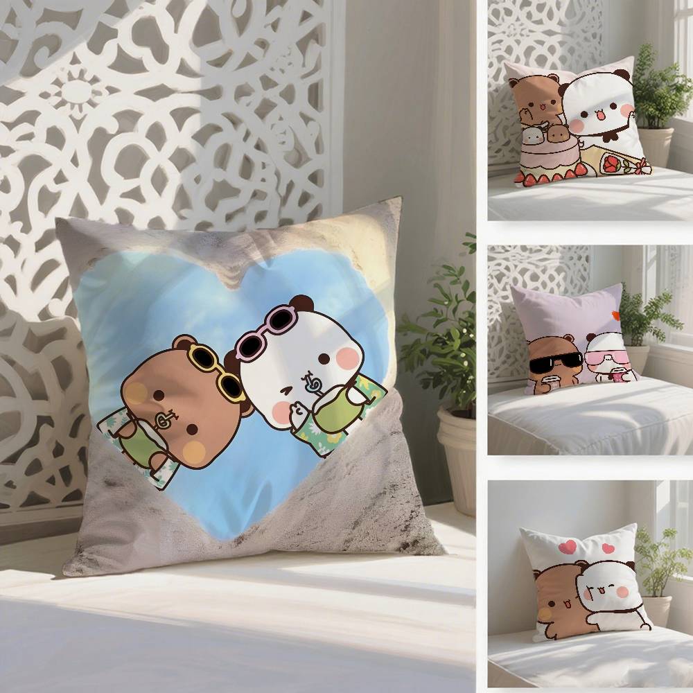 Cartoon Rolle Bubu & Dudu Paar Kissenbezug Milbenschutz Kissenbezug Verdeckter Reißverschluss Seidig Kurzer Plüsch Sofakissenbezug