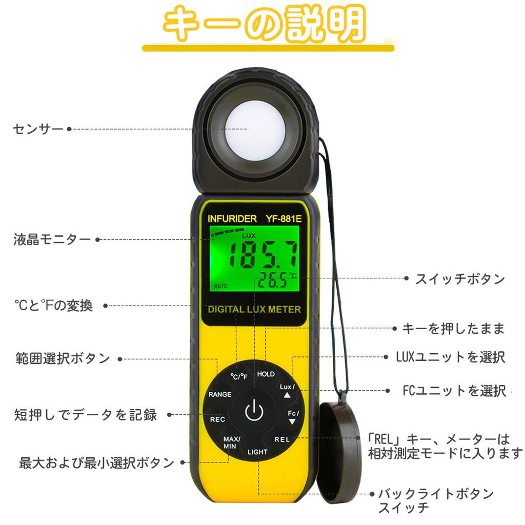 INFURIDER Portable Digital Illuminance Lux Measures up to Includes Temperature Brightness Includes Japanese Instruction Ideal for Plant and