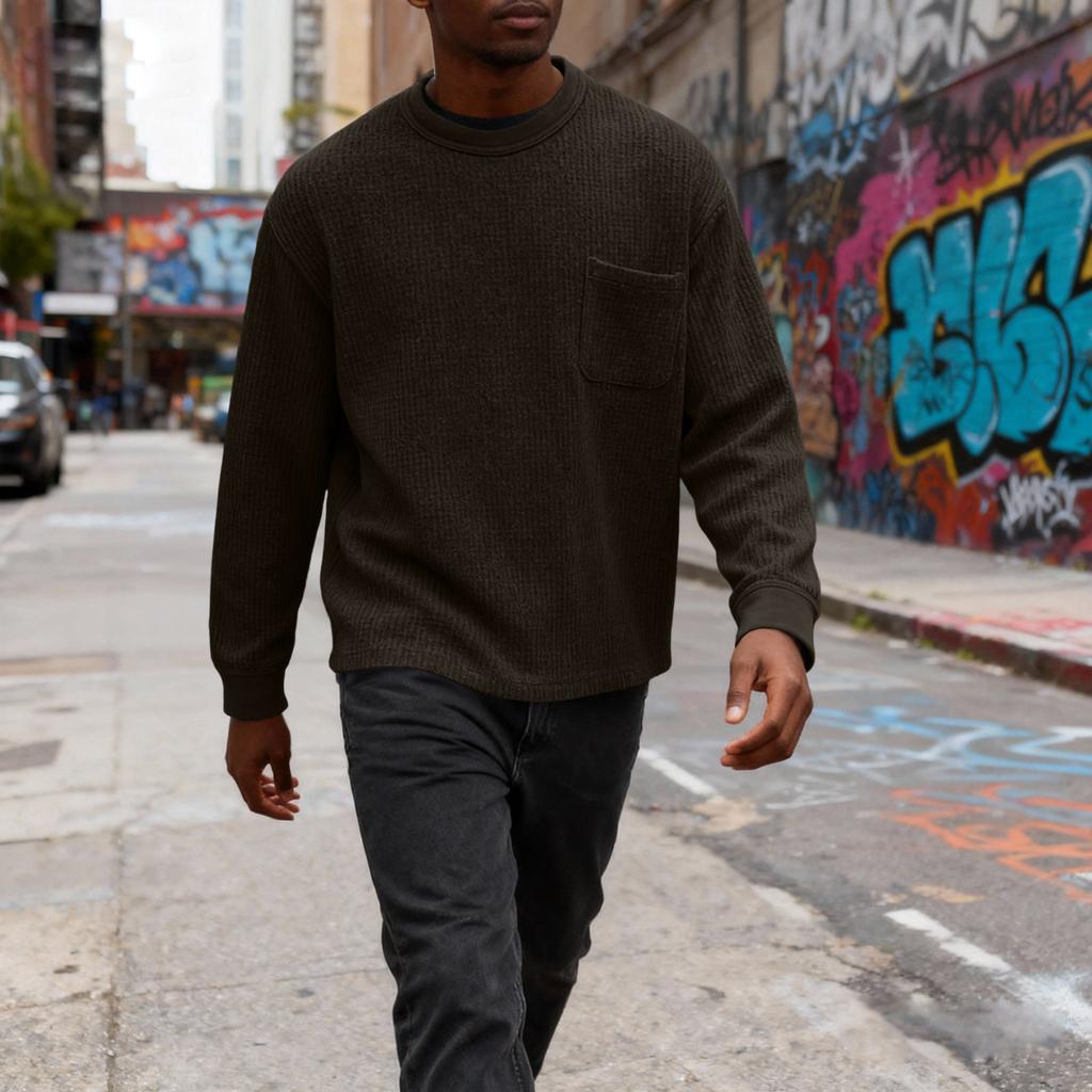 MensLong Sleeve Shirt Crewneck Pullover Sweatshirts Big And  T-Shirts Casual Relaxed Pullover  Pocket