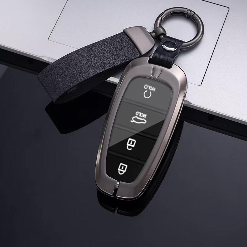 

Новый чехол для ключа автомобиля из металлического сплава для Hyundai Santa Fe Tucson 2022 NEXO NX4 Atos Solaris Prime2021 4 5 кнопочный чехол для ключа премиум-класса чёрный