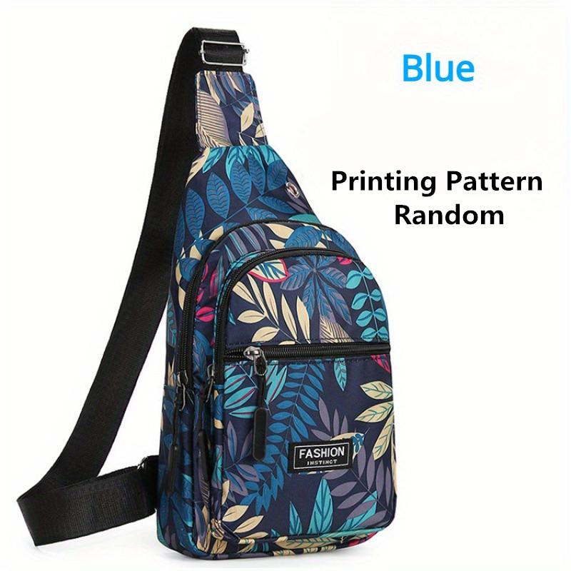 

модная уличная дорожная велосипедная нагрудная сумка для женщин, красочный рюкзак с цветочным принтом и листьями, модный рюкзак с несколькими карманами через плечо B 30X17X6cm синий