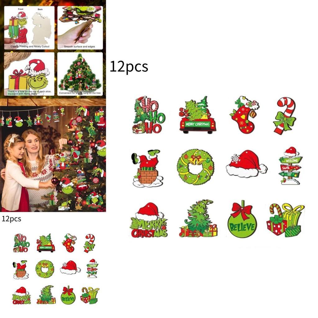 Green Wooden Christmas Tree Ornaments Set For Festive Home And Office Decor