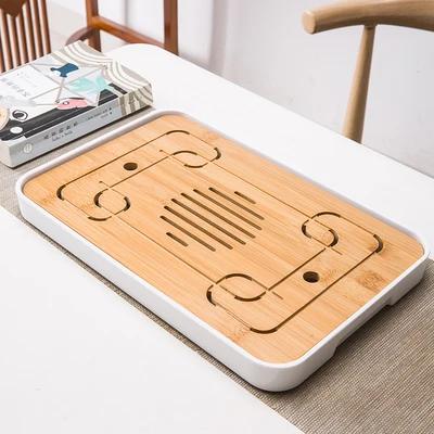 Bamboo Tea Tray Drainage Water Storage Kungfu Tea Set Living Room Coffee Table Drain Tray Storage Supplies Melamine Tea Tray