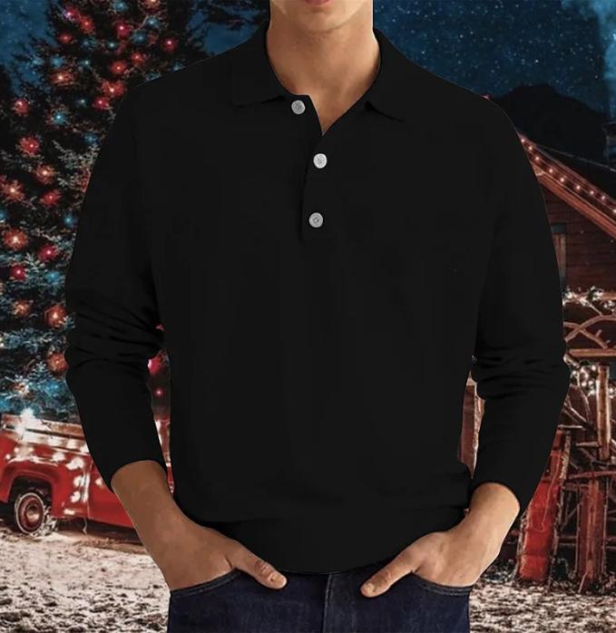 

Autumn Leisure Home Long Sleeve Top Fashion Men s Solid Color Lapel Men s POLO Shirt L чёрный
