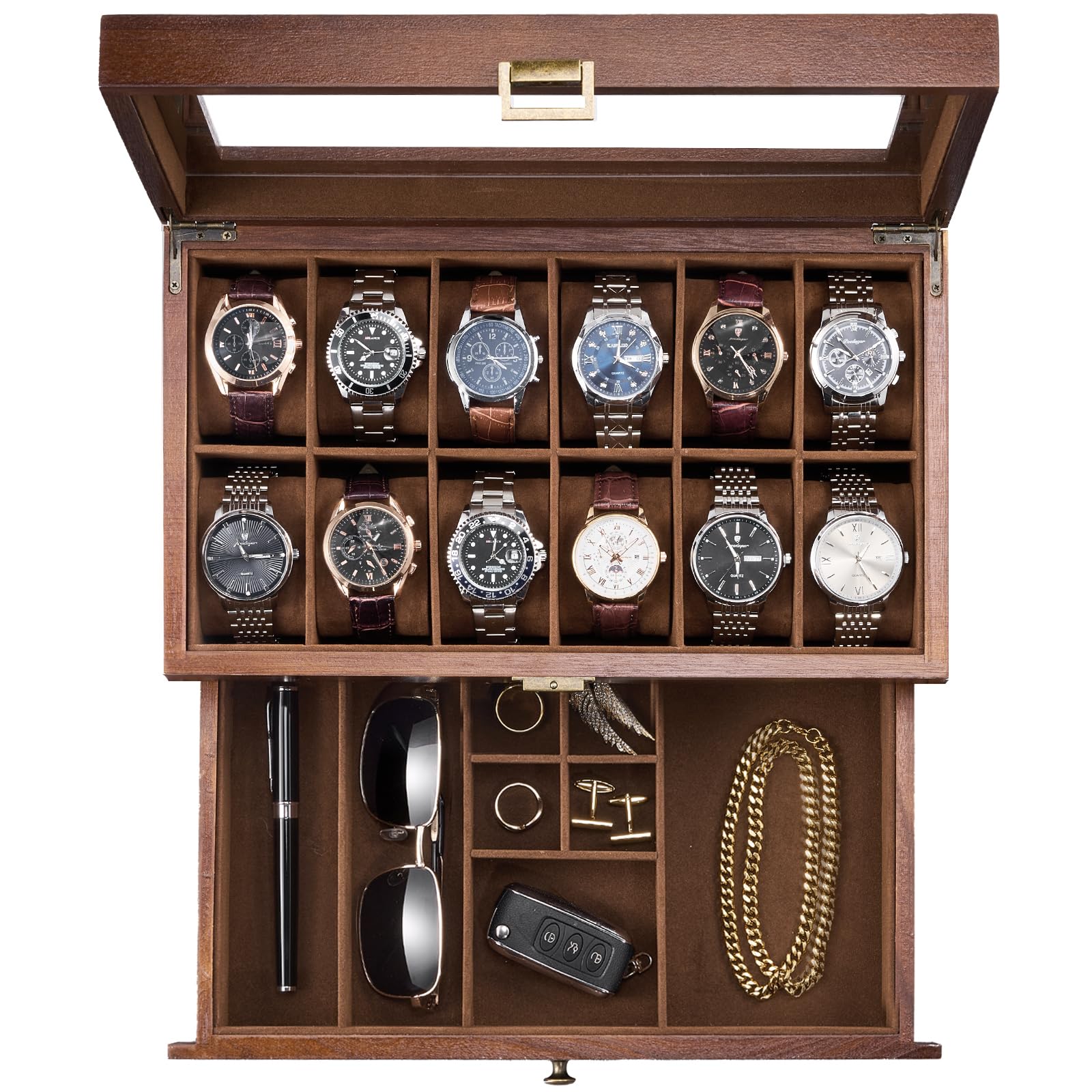 

ProCase 12-Slot Watch Box Case for Men, Wooden Watch Case with Drawer and 2-Layer Display, 12-Slot Watch Holder Organizer