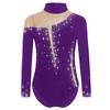 Dívčí třpytivé kamínky gymnastický dres dlouhý rukáv klíčová dírka na zádech průsvitná síťovina patchwork body pro krasobruslařskou soutěž