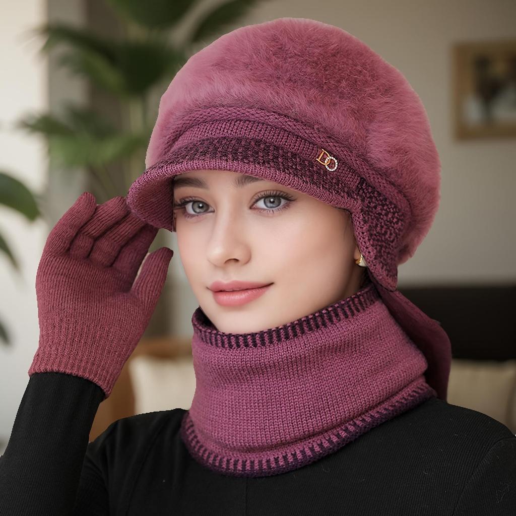 Beret Single Hat New Letter Middle-aged and Elderly Women's Fleece-Lined Thickened Warm Ear Protection Cap Suitable for Outdoor Travel