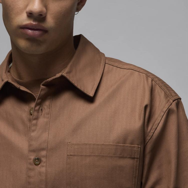 Jordan Essentials FW24 Button-Down Logo Comfortable Solid Color Fashion Versatile Long Sleeve Shirt Men Shirts Brown FV7446-223