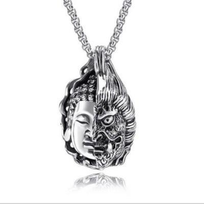 Neue Mode Halber Buddha Halber Dämon Retro Anhänger Gut und Böse Ein Gedanke Halskette Schmuck