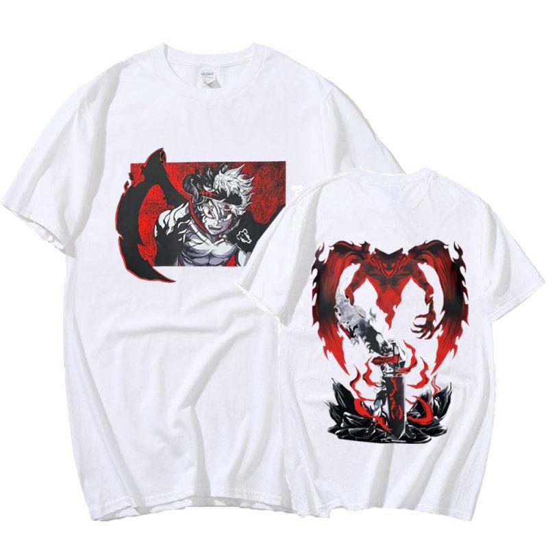 Japansk Anime Black Clover T-shirt Asta Dubbelsidig grafisk T-shirt Harajuku Summer Casual Cotton Oversized T-shirts Par