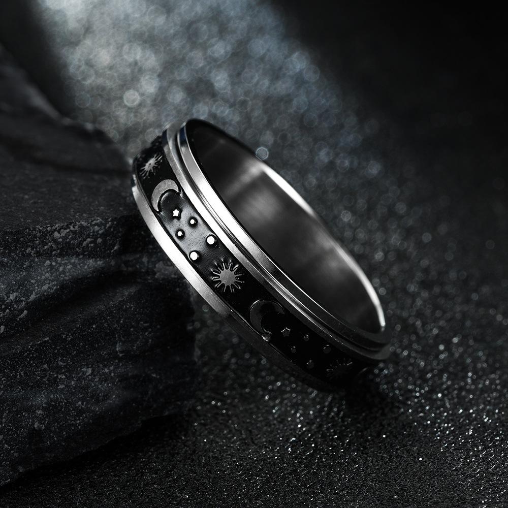 Sun, Moon and Stars Rotatable Titanium Steel Men's Jewelry Ring