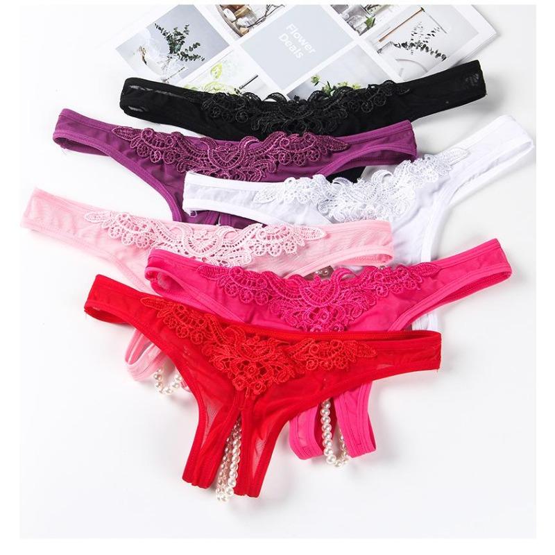 Сексуальные брюки-цепочка из бусин, кружевные стринги, прозрачное нижнее белье с открытой промежностью, вышивка, низкая посадка, декор из жемчуга, эротические стринги для женщин