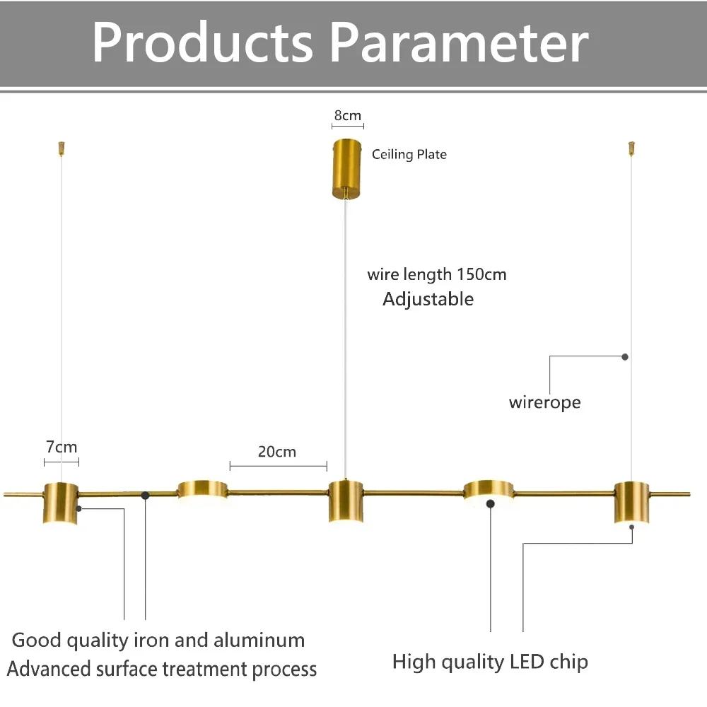 Modern LED Pendant Light Remote Dimming Indoor Lighting Art Ceiling Pendant Light Gold Long Strip Kitchen Restaurant Decoration