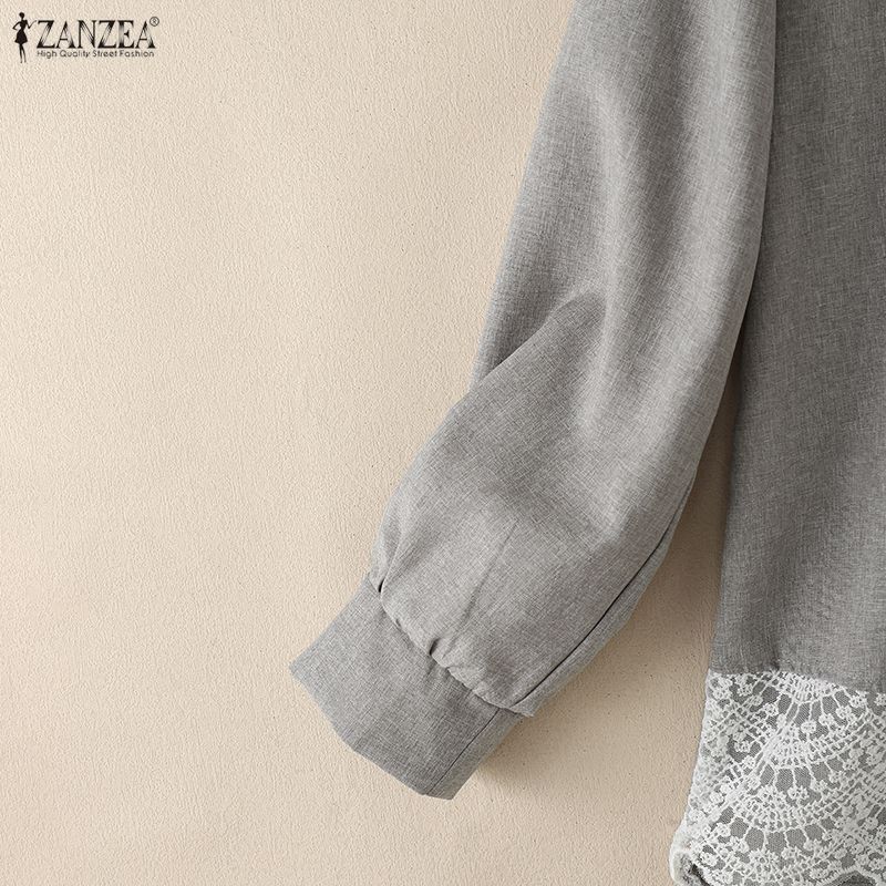 ZANZEA Women Casual V Neck Long Sleeve Lace Splice Blouse