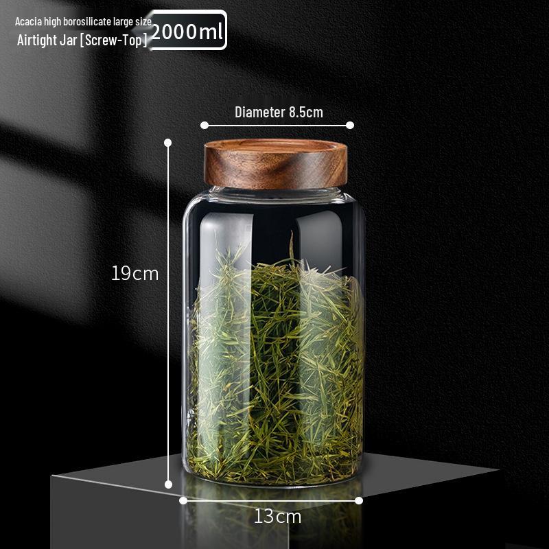 Large Glass Storage Jar with Acacia Wood Lid for Dried Tangerine Peel, Tea, Grains, and Pickling.