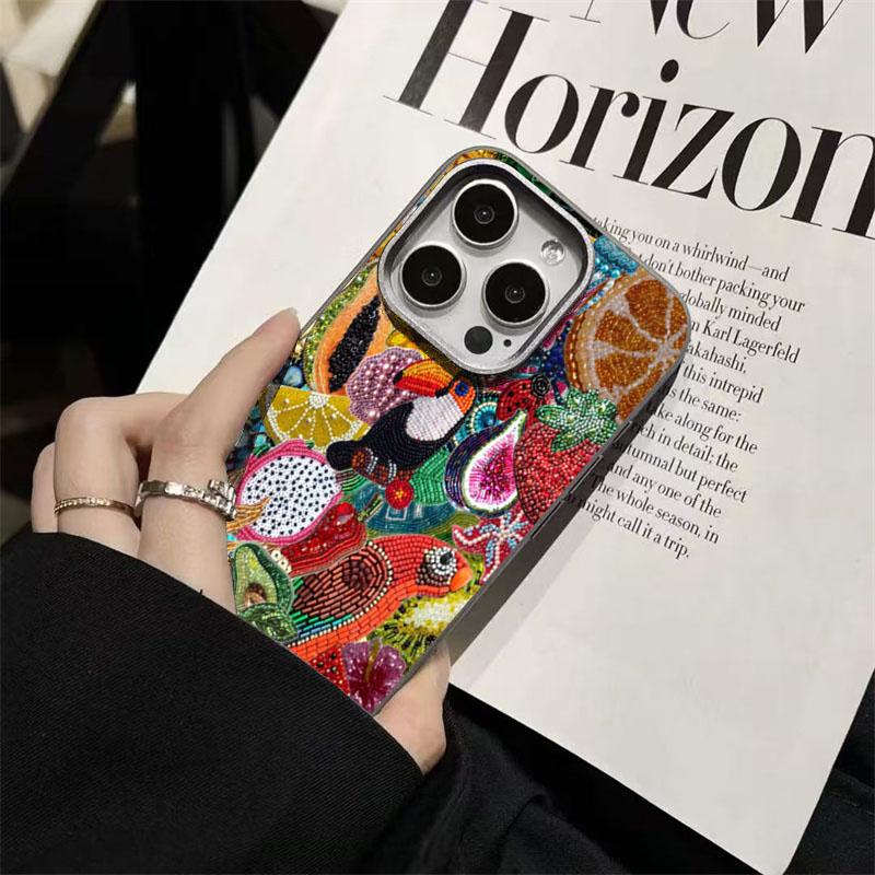 Fig-shaped Bead Embroidery Print Phone Case for iPhone 17 16 15 14 13 12 11 Pro Max XS XR 16e Cover Funda for iPhone 16 Pro Max