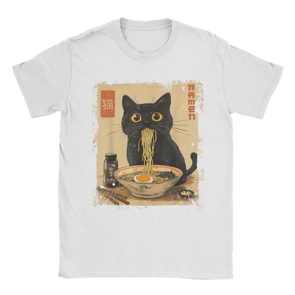 Cute Anime Ramen Cat T-Shirt for Women - Novel Round Neck Short Sleeve T-Shirt Gift Clothing Graphic T Shirts Summer Streetwear