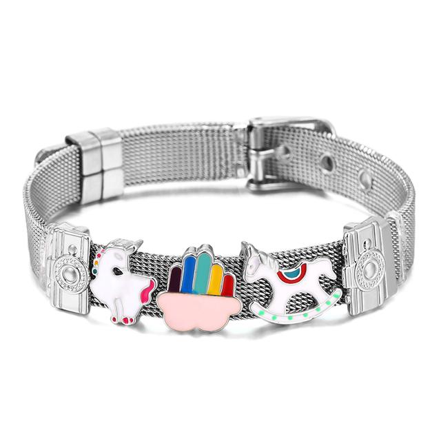 Fashion Stainless Steel Mesh Bracelets For Women Girls Original Charm Watch Belt Bracelet Angel Beads Bangle Gift