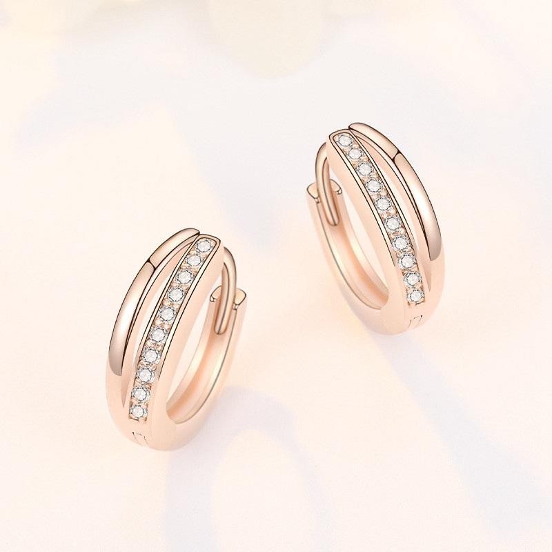 

925 Sterling Layer Earrings Jewellery UK Crystal Huggie Hoop Double Silver Women