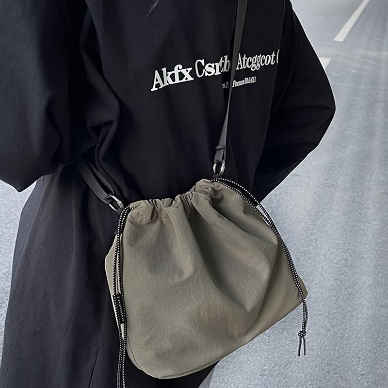 Trendy Large Capacity Women's Casual Shoulder Bag | Solid Color, Drawstring Closure, Polyester Lined, Durable Material, Korean Fashion