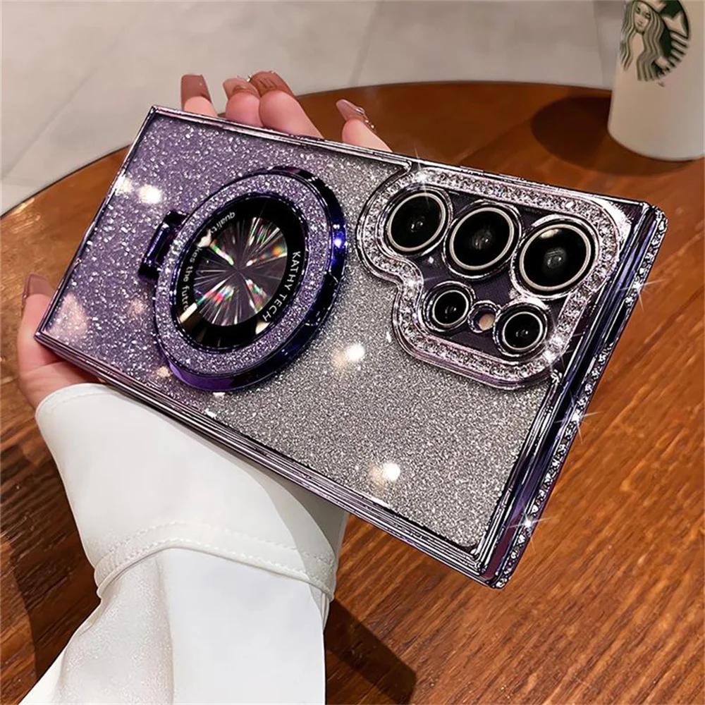 Luxury Glitter for Magsafe Magnetic Ring Stand Case for Samsung Galaxy S26 S25 S24 S23 Ultra S22 Plus FE Diamond Shockproof Cover