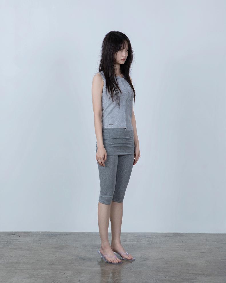 Yokitoki Folding Shirring Capri Leggings [Grey]