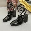Square Toe  Mary Jane  Pumps Chunky Heel Summer Women Sandals Black Comfy Fashion Designer High Heel