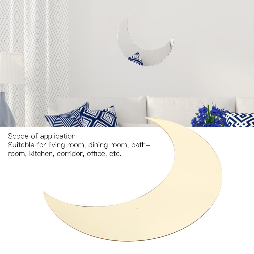 Moon Shape Mirror Wall Sticker Acrylic Decorative Background Decal for   Corridor