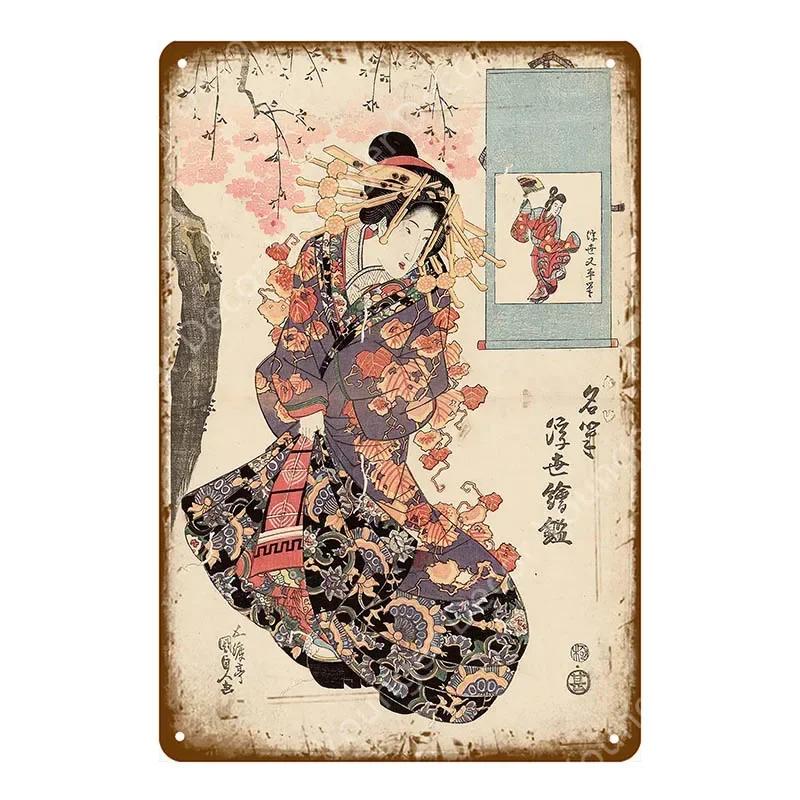 Japan Travel Poster Japanese Ukiyoe Metal Tin Signs Retro Old Style Wall Art Painting Plaque Home Bar Room Decor Vintage Plate