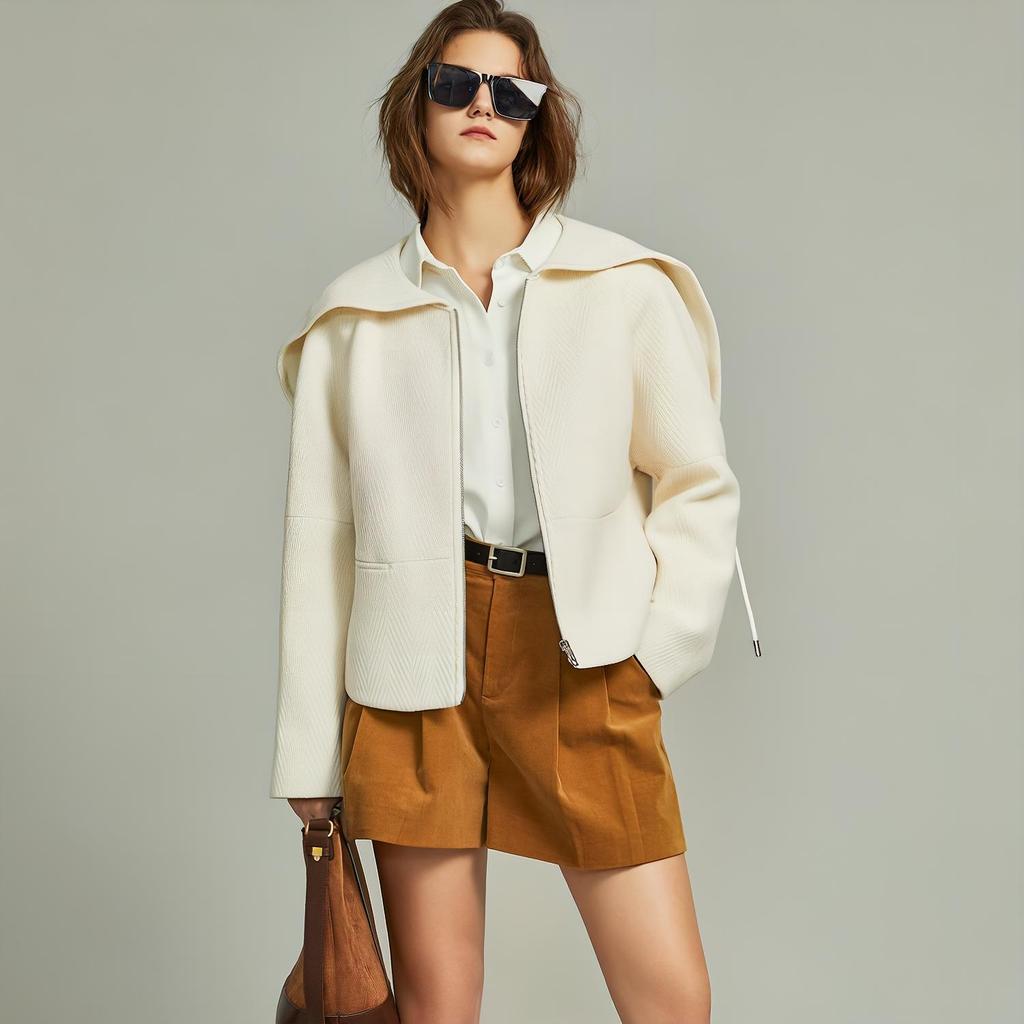 ELLE Solid Color Elegant Petite High-End Lapel Jacket Women jackets Off-White EF36374