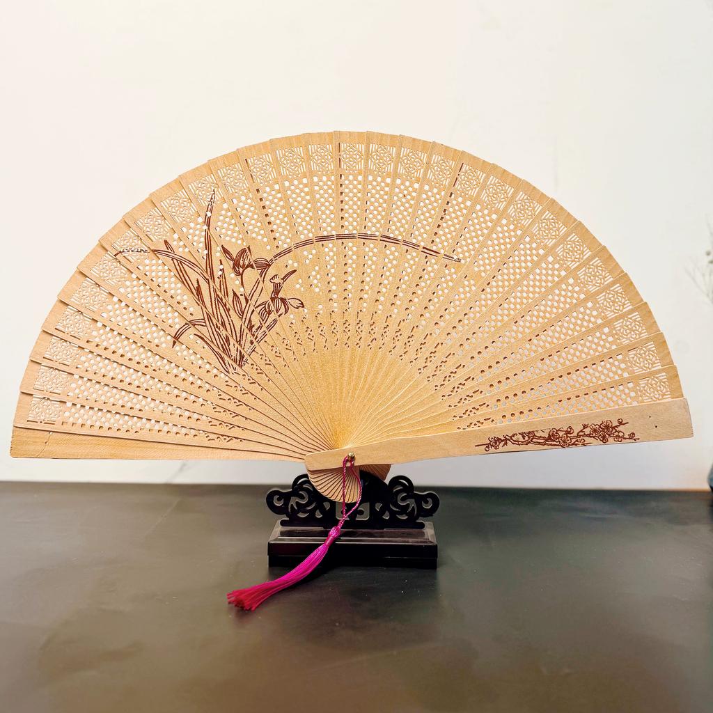 Heshantang Gift Ancient Style Hollow Craft Full Wooden Folding Fan