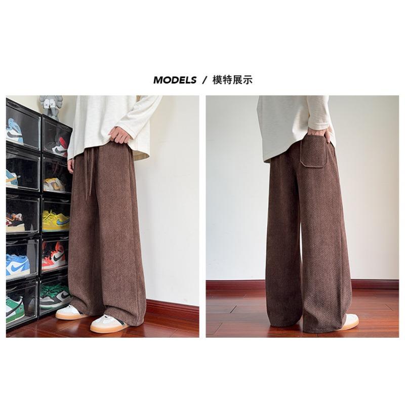 Men Herringbone Jacquard Loose Straight Leg Casual Long Pants