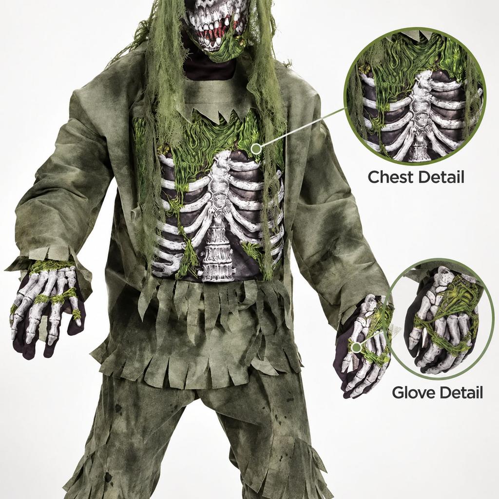 Skeleton Zombie Costume Halloween Horror Cosplay Mask Gloves Pants Party Fancy Dress Outfit Scary Monster Role Play Costume Set
