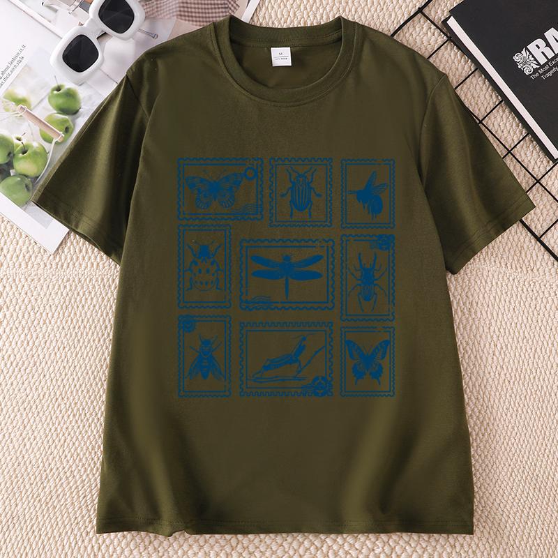 Insect Stamp T Shirt Unisex Unisex Vintage Bug Lover Tee Cotton Short Sleeve Crewneck Tshirt Nature Lover Tshirts Clothing