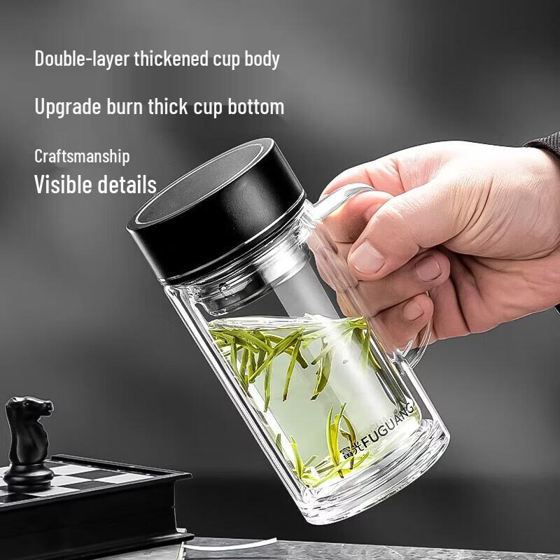 

Двухслойная стеклянная чашка для чая FUGUANG из высокоборосиликатного стекла с ручкой