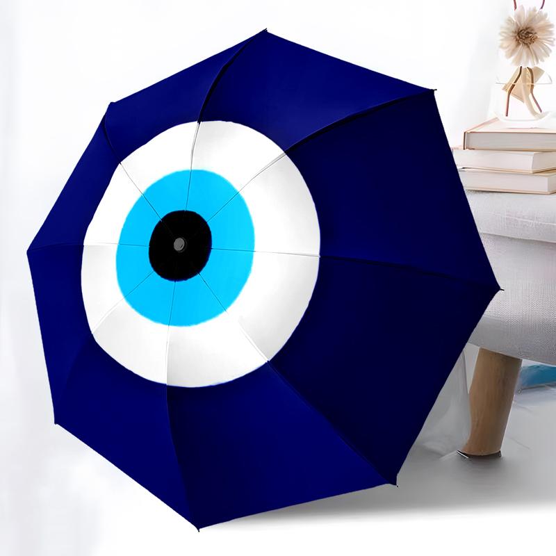 1PC Turkish Devil's Eye Folding Umbrella Auto-Open Design 8 Iron Ribs Plastic Handle Foldable Sunshade Perfect Christmas Gifts