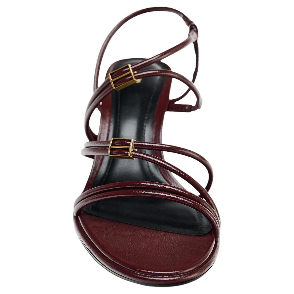 Zara Pu Lightweight Vintage Strap Square Toe Thin High Heel Sandals 7Cm Women Sandals Crimson 11308510022